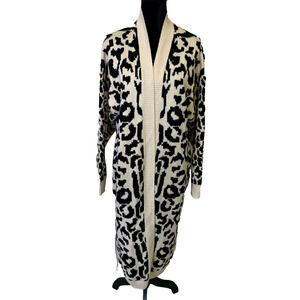 Blank NYC Long Sweater Womens Large Beige OpenFront Safari Animal Print Cardigan